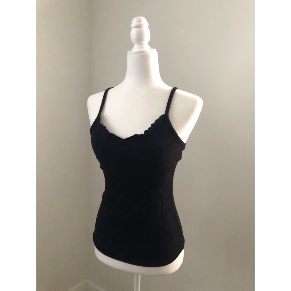 Black Fitted Mini Ruffle Top